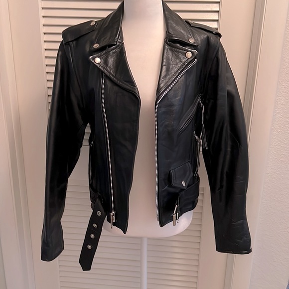 Leather Men Brand Vintage Real Leather Motorcycle Moto Biker Jacket size 36 - Picture 3 of 15
